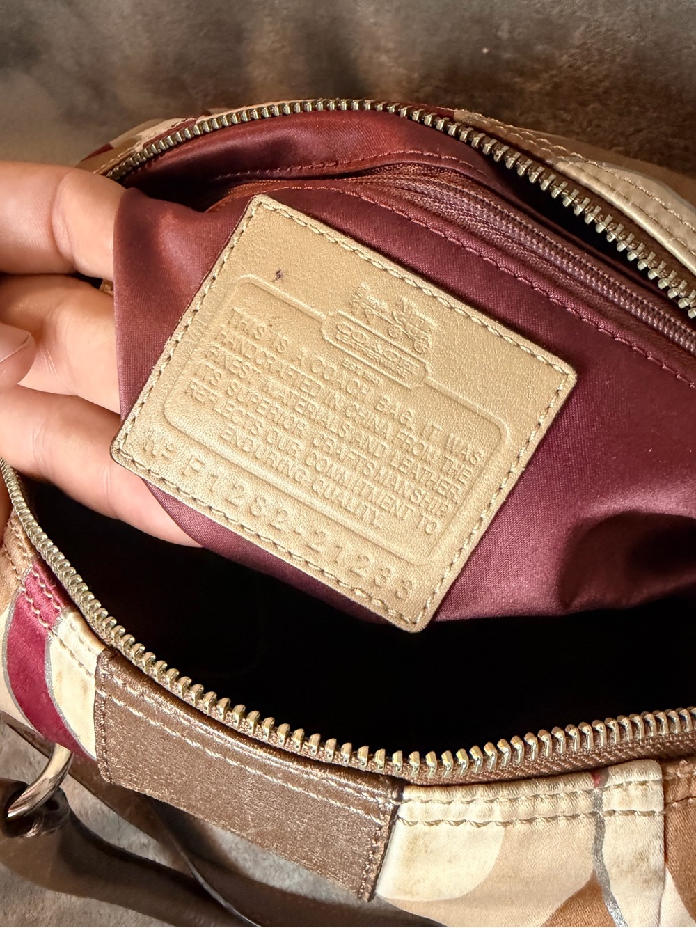 Coach Op Art Multicolor Satin Monogram Satchel with Brown Leather Trim - Picture 11 of 11